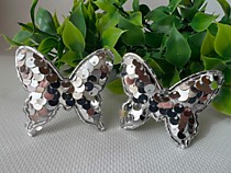 Патч бабочка с пайетками, цвет серебро
