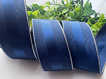  Лента репсовая с серебряным люрексом и сатиновой вставкой, ширина 40мм, цвет темно-синий