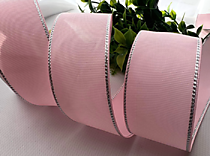 Лента репсовая с серебряным люрексом, ширина 38мм, цвет светло-розовый